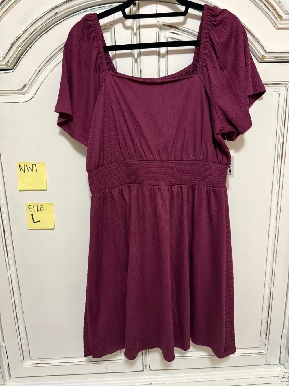 Square Neck Short Sleeve Dress in Berry